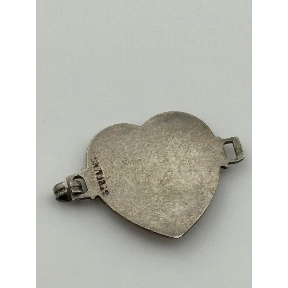 Vintage Sterling Silver‎ Enamel Rose Flower Heart Link Piece For Parts Repair
